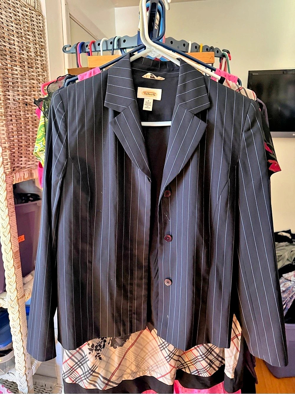 Talbots Pinstripe Blazer in Black Size 4 Like New